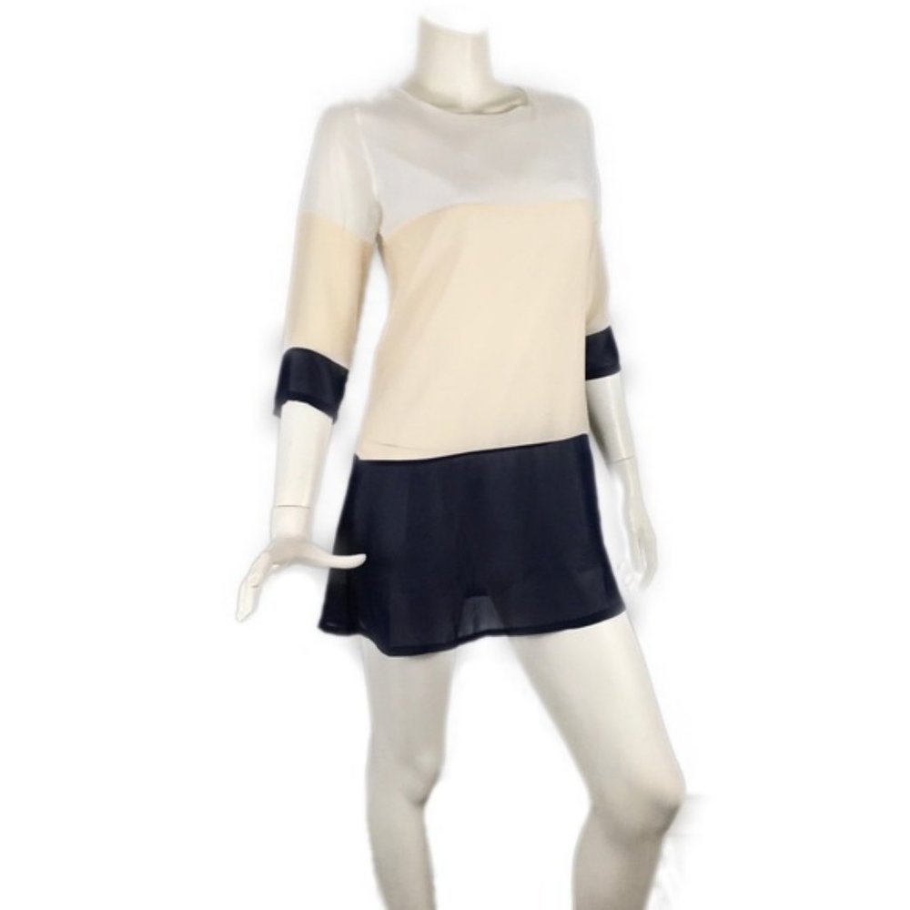 White Cream Blue Dress Mini Sheer Lined S